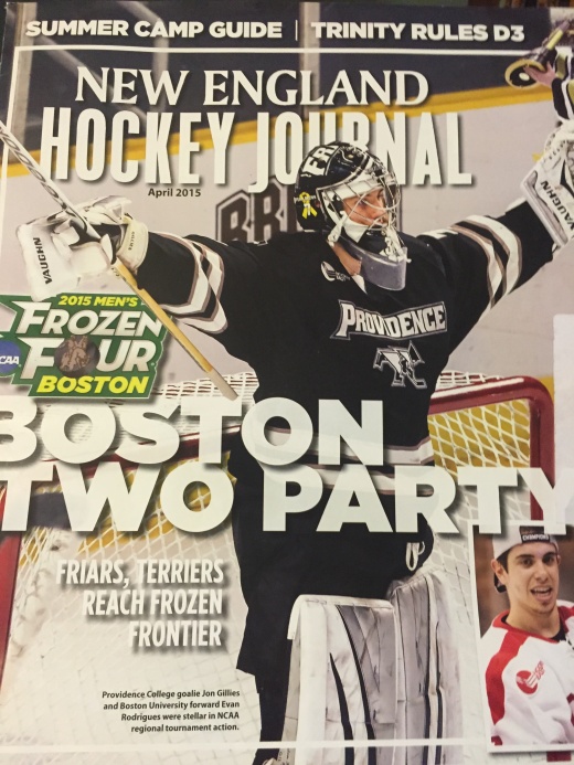 Gillies appears on the April cover of New England Hockey Journal after leading his team to the NCAA championship game for the first time since 1985. (Getty)